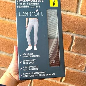 Lemon Seamless Ribbed Leggings - Gray and Cream